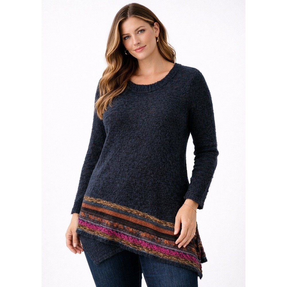 Soft Surroundings Textured Knit Sweater Tunic Asym Colorful Hem Women's Size M